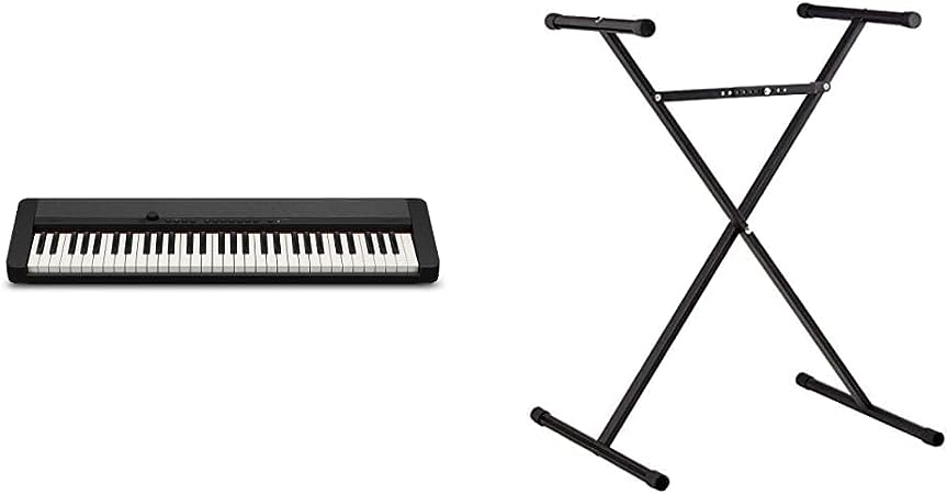 Casio, 61-Key Portable Keyboard (CT-S1BK) & Casio ARST Single-X Adjustable Keyboard Stand, Black