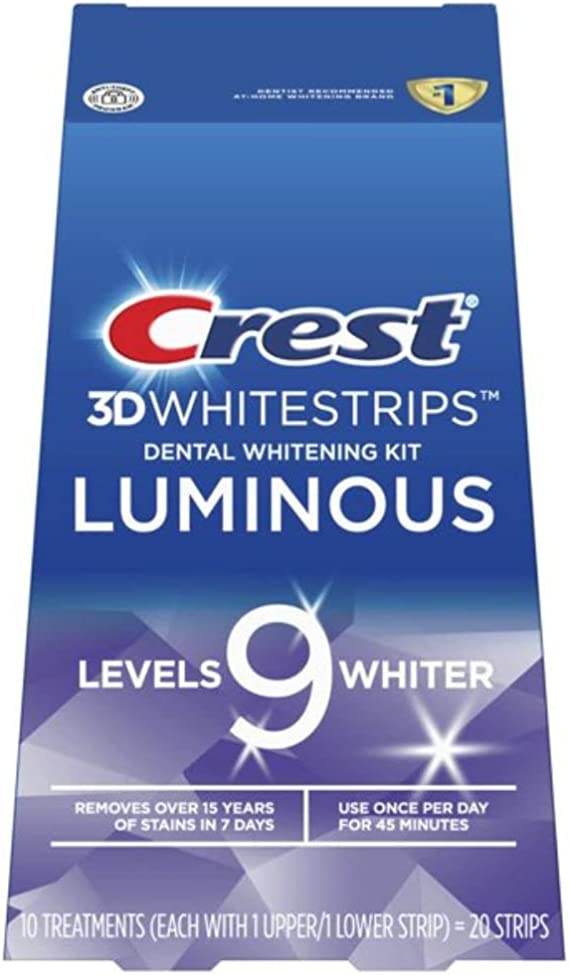 Crest 3D Whitestrips Luminous Levels 9 Whiter Teeth Whitening Kit, 10 Treatments, 20 Count