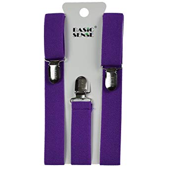 Classic Traditional Plain Y Shape Braces Suspenders, Leather Trimmed 25mm with Heavy Duty Sturdy Metal Clips
