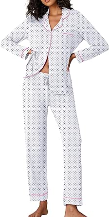 Ekouaer Pajamas Women's Long Sleeve Sleepwear Soft Button Down Loungewear Pjs Lounge Set Nightwear XS-XXL