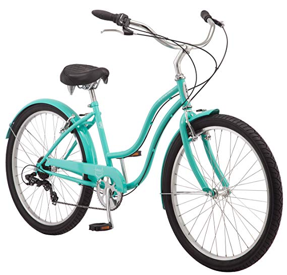 Schwinn Mikko Women's Cruiser Bike Line, Featuring 17-Inch/Medium Steel Step-Through Frames, 1-3-7-Speed Drivetrains, Full Front and Rear Fenders, and 26-Inch Wheels, Navy, Purple, Red, and Teal