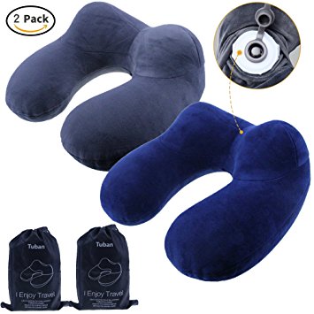 Cage-YYL New Multi Function Design - Soft Velvet Inflatable Travel Neck Pillow,Patented design is Ergonomic,360° all round support and protect your neck.(Gray & Dark Blue)