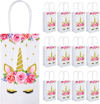 SATINIOR Unicorn Party Favor Bags, Unicorn Party Goodie Treat Gift Candy Bags with Handle for Unicorn Birthday Party Suppliers Baby Shower (12 Packs)