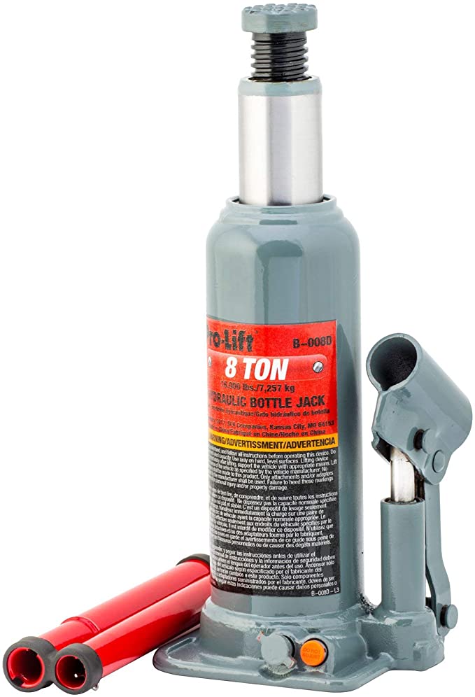 Pro-Lift B-008D Grey Hydraulic Bottle Jack - 8 Ton Capacity (Renewed)