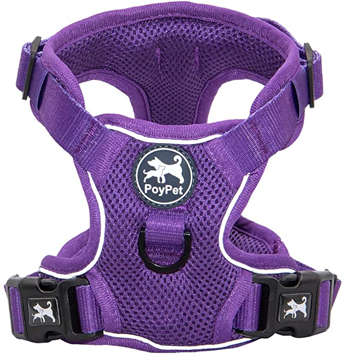 PoyPet Reflective Soft Breathable Mesh Dog Harness Choke-Free Double Padded Vest with Adjustable Neck and Chest