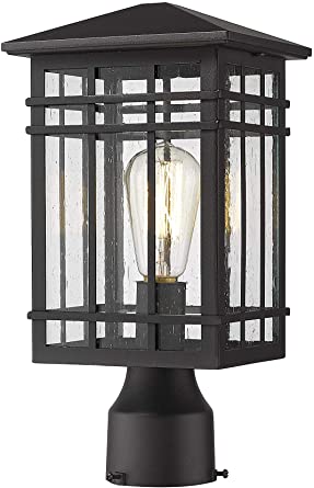 Rosient Outdoor Post Lights Fixture, Exterior Post Lantern, Outdoor Pillar Lights, Porch Post Lighting, Black Finish with Seeded Glass