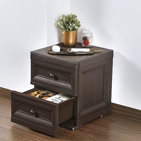 Cello Novelty Premium Mini Chest of Drawer for Bed Room & Living Room | Storage Furniture with 2 Drawers, Brown, Plastic, 42 x 39 x 46.3 cm, (CLO_NVLTYPRM_Mini_2_DRWR)