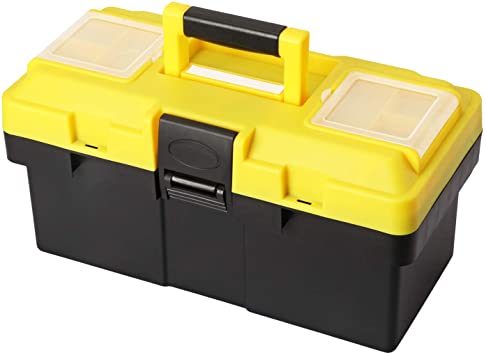 CASOMAN 14-inch Plastic Tool Box with Tray and Dividers, Storage and Toolbox for Tool or Craft Storage,Locking Lid and Extra Storage.
