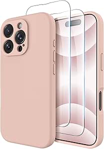 OTOFLY Compatible with iPhone 16 Pro Case, Compatible with MagSafe, Shockproof Magnetic Silicone Case for iPhone 16 Pro,[Military Grade Protection] [2 Pack Screen Protectors], Pink Sand