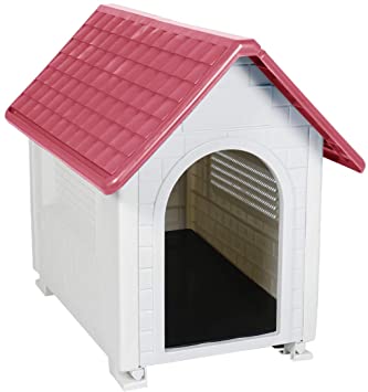 LAZZO Plastic Dog House 28" Height Ventilate Pet Kennel with Air Vents and Detachable Sturdy Floor,for Home,Backyard, Patio,Balcony