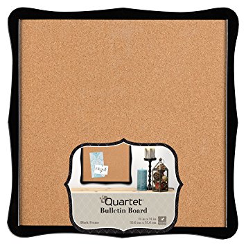 Quartet Bulletin Board, Cork, 14" x 14", Home Organization, Black Frame (50722)