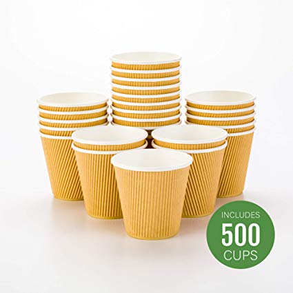 500-CT Disposable Kraft 8-OZ Hot Beverage Cups with Ripple Wall Design: No Need for Sleeves - Perfect for Cafes - Eco-Friendly Recyclable Paper - Insulated - Wholesale Takeout Coffee Cup