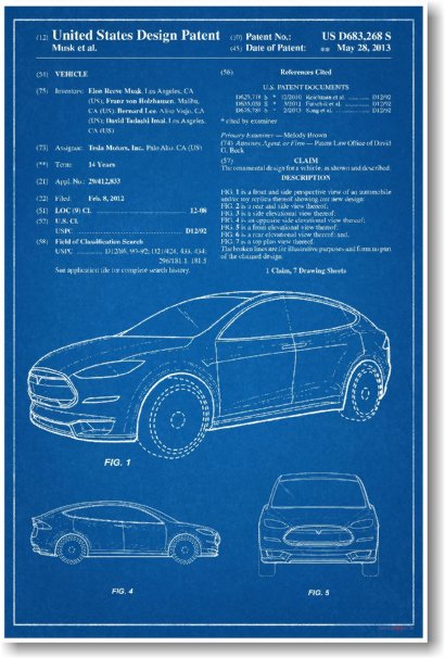 Tesla Model X Patent - NEW Famous Invention Patent Poster