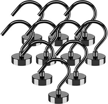 10Pack Magnetic Hooks Heavy Duty 35lbs Strong Neodymium Magnet Hooks for Hanging, Magnets with Hooks for Refrigerator, Curtain, Home, Kitchen, Workplace