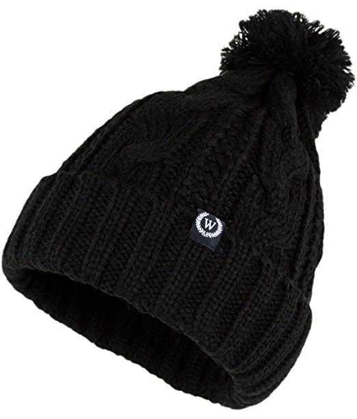 Women's Winter Warm Thick Oversize Cable Knitted Beaine Hat with Pom Pom