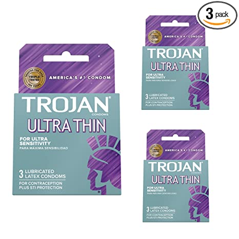 Trojan Condoms Ultra Thin Lubricated Latex - 3ct, Pack of 3