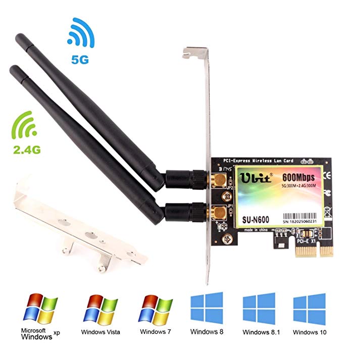 Ubit Dual Band 600 Mbps WiFi Card, 11N Wireless Dual Band 2.4GHz 300Mbps 5GHz 300Mbps PCI Express (PCIe) Wi-Fi Adapter for PCs-PCIe Wireless Network Adapters-PCIe Wi-Fi Cards（N600）