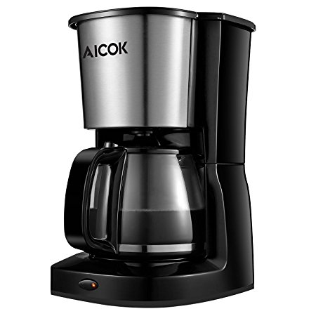 Aicok Filter Coffee Makers, 10-Cup Drip Coffee Maker with Glass Carafe, Keep Warm and Permanent Coffee Filter, 1.25L, 1000W, Black.