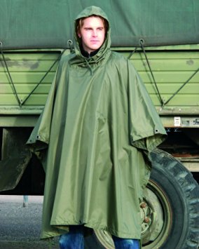 US Waterproof Ripstop Hooded Nylon Festival Poncho Olive Green