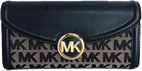 Michael Kors Fulton Signature Jacquard Large Flap Continental Wallet (2019) - Beige/Black/Black