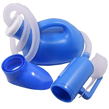 YUMSUM Unisex Female or Male Bed Urinal Universal Potty Pee Bottle Collector Travel Toilet 1000ML with Lid and Drain Hose(S Female Blue)