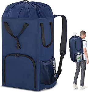 Laundry Bag Backpack Extra Large 110L, Stand up Laundry Hamper Basket for College Dorm Essentials, Collapsible & Extension Laundry Backpack Multi Pockets for Laundromat, Apartment, Travel, Blue