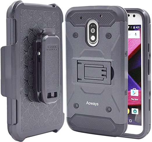 Moto G Play Case, Moto G4 Play Case, Aoways [Heavy Duty] Black Holster Armor Protective Combo Case with Swivel Locking Belt Clip [Kickstand Feature] for Motorola Moto G4 Play (2016)