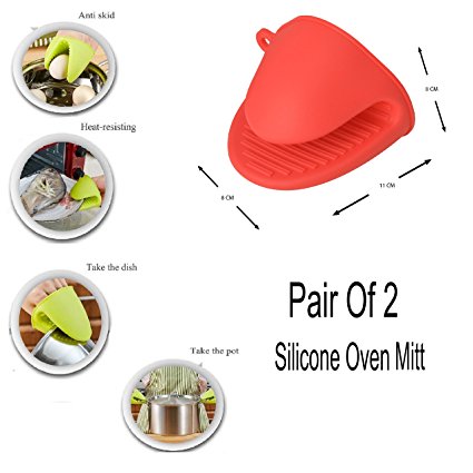 Oven Mitt - Silicone Heat Resistant Mini Oven Mitt Gripper Oven Gloves Cooking Pinch Grips Cooking Pot Holder Kitchen Cooking Tool Utensil Tool By KARP (Sold By Pair) - Red Color
