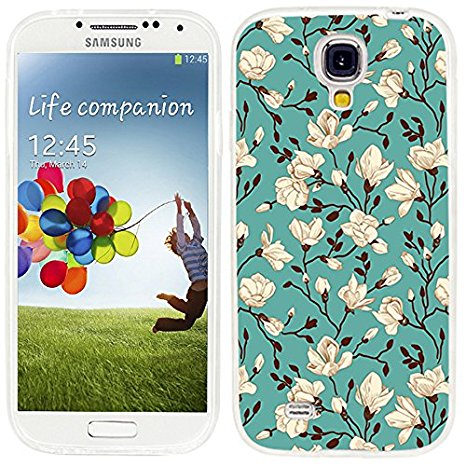 S4 Case,Samsung S4 Case,Galaxy S4 Case,ChiChiC full Protective Case slim durable Soft TPU Cases Cover for Samsung Galaxy S4 I9500 I9505 Galaxy S IV,blossoming magnolia on green emerald background