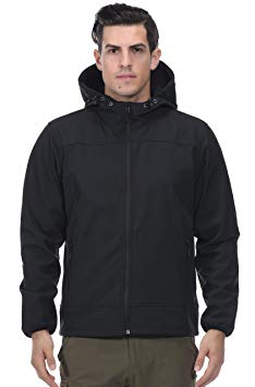 MIER Men's Water Resistant Tactical Jacket Lightweight Soft Shell Jacket Coat with Hood, Fleece Lined, Front Zip