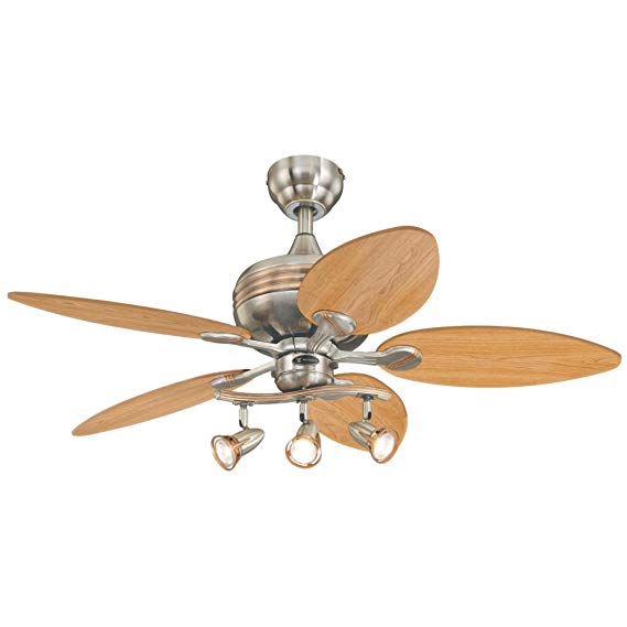 Westinghouse 7226520 Xavier 44-Inch Five-Blade Indoor Ceiling Fan with Three Spotlights, Brushed Nickel with Copper Accents