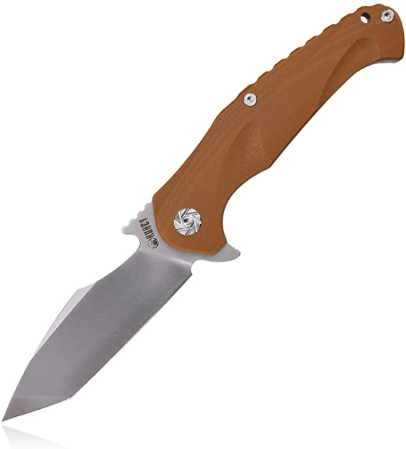 KUBEY KU210 Tactical Folding Pocket Knife, Folder with 3.5” Tanto Carbon Steel Blade, Reinfored G-10 Handle with Pocket Clip