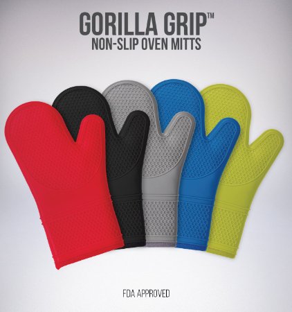 The Original GORILLA GRIP Non-Slip Silicone Oven Mitt, Gray- Single Oven Mitt