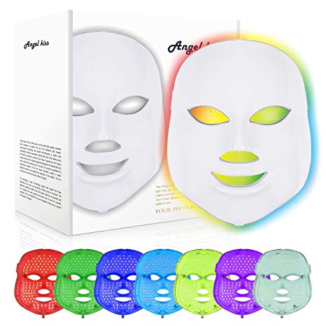 Led Face Mask - Angel Kiss 7 Color Photon Blue Red Light Therapy Skin Rejuvenation Facial Skin Care Mask