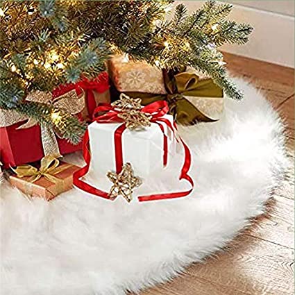 Christmas Tree Skirt, 48inch Snow White Faux Fur Luxury Tree Skirts for Xmas Holiday Party Decorations Indoor Outdoor Favors