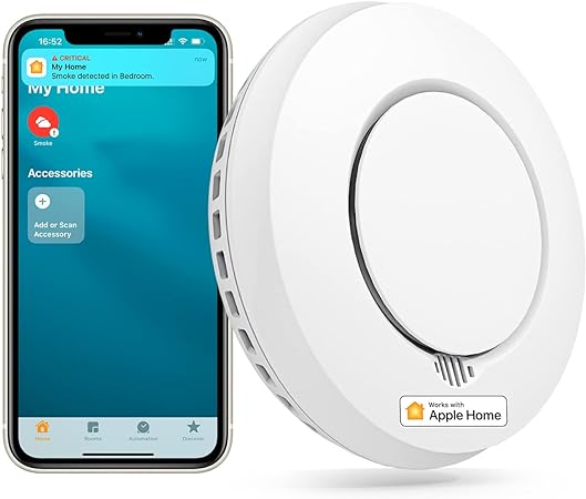 Meross Interlinked Smart Smoke Alarm, EN14604, Hub Required Smoke Detector, Low Battery Alert Silence Button, Smoke Alarms for Home, Replaceable Battery, Apple HomeKit, SmartThings Supported