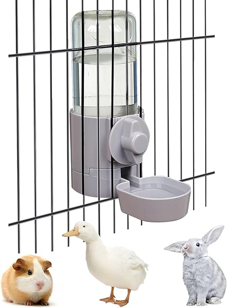 Rabbit Water Bottle 17 OZ Bunny Hanging Water Fountain Automatic Guinea Pig Water Dispenser No Leak Drinking Feeder for Bunny Chinchilla Hamsters Cat Dog Small Animals(Grey)