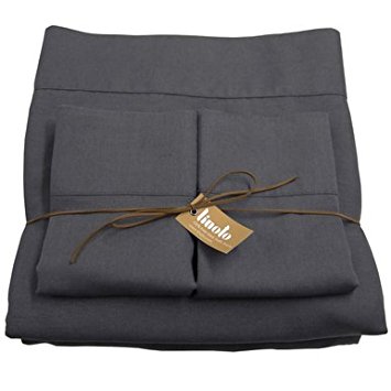 Linoto 100% Linen Sheets Bed Sheet Set Full Size Graphite 4 Piece