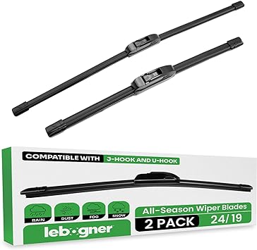 lebogner Wiper Blades 24 Inch   19 Inch Pack of 2 All-Seasons Automotive Replacement Windshield Wiper Blades For My Car, Stable And Quiet Silicone Beam Blade Compatible With U/J Hook, Easy To Install