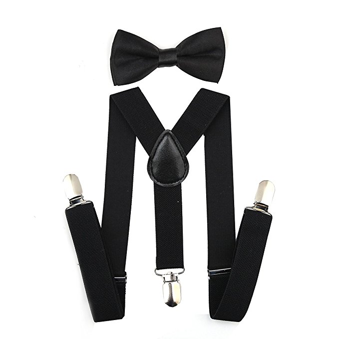 Child Kids Suspenders Bowtie Set - Adjustable Length 1 Inches Suspender with Bow Tie Set for Boys and Girls by AWAYTR