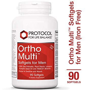 Protocol For Life Balance - Ortho Multi™ Softgels for Men (Iron Free) - with Saw Palmetto, Plant Sterols, Lycopene, Pumpkin Seed Oil and TRAACS Minerals, Easier to Swallow and Absorb - 90 Softgels