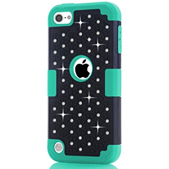 IPod Touch 5/6 Case,LUOLNH iPod Case starlight Dual Layer Protective Hard Impact Case Cover for Apple iPod touch 5th/6th Generation(Black/Turquoise)