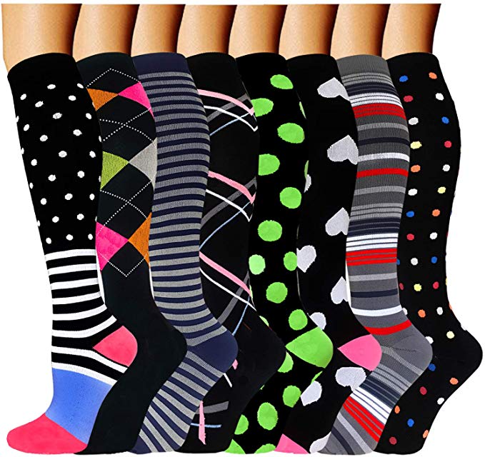 ACTINPUT Compression Socks (8 Pairs) for Women & Men 15-20mmHg - Best Medical,Running,Nursing,Hiking,Recovery & Flight Socks