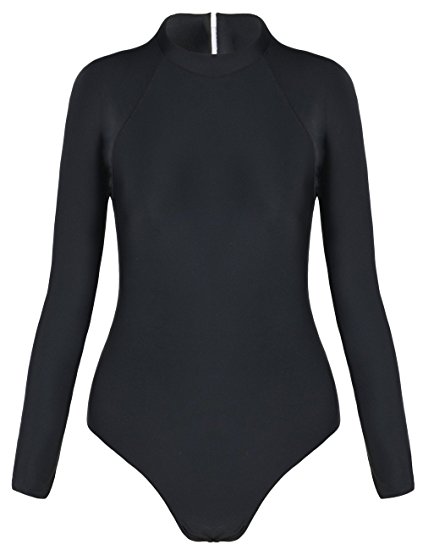 Hilor Women's One Piece Swimsuits Surfing Suit Zip Back Rashguard Long Sleeve Bathing Suits Beachwear