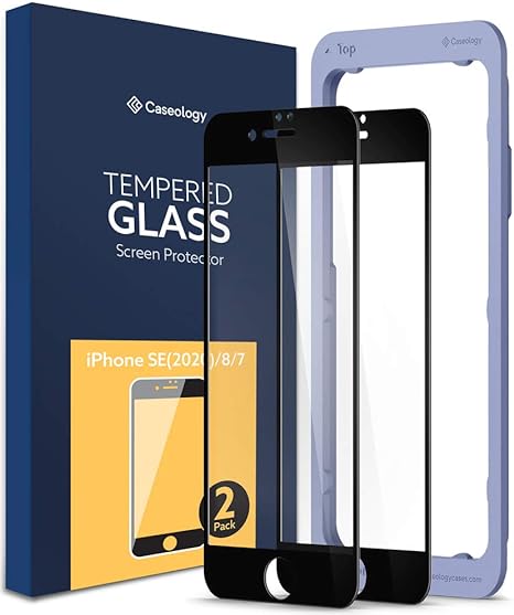 Caseology Snap Fit Screen Protector Compatible with iPhone SE 2022 5G Compatible with iPhone SE 2020 and iPhone 7 and iPhone 8-2 Pack