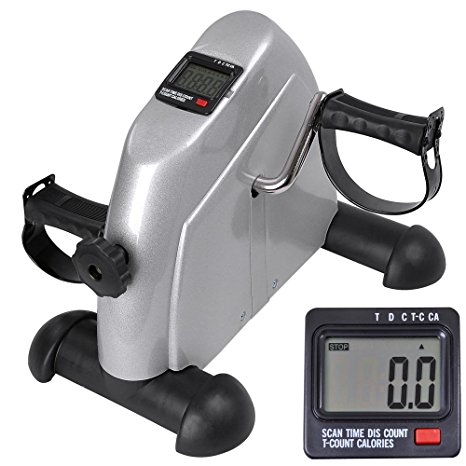 ReaseJoy Arm and Leg Pedal Exerciser with LCD Display Indoor Portable Mini Exercise Bike Resistance Adjustable Silver