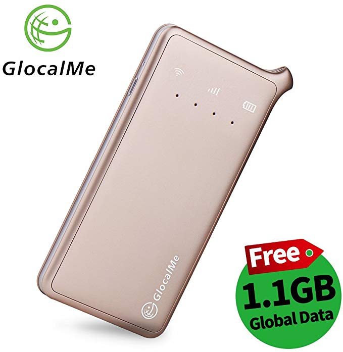 GlocalMe U2 4G LTE Mobile Wi-Fi Hotspot, Portable Wi-Fi for Travel with 1.1GB initial Data, Dual SIM, Free roaming in over 140 countries/regions, Unlocked to All Networks,3500mAH battery(Gold)