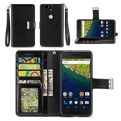 Nexus 6P Case - IZENGATE [Classic Series] Wallet Cover PU Leather Flip Folio with Stand (Black)