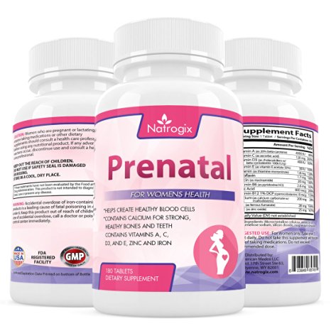 Natrogix 180 Tablets Prenatal Daily Multivitamins Supplement - #1 Rated Prenatal Vitamins Formula Supports The Essential Nutrients, Vitamins and Minerals for You and Your Baby
