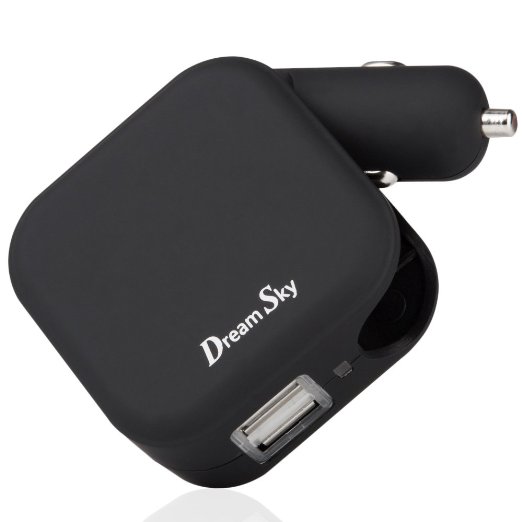 DreamSky 2.4A 2-in-1 Dual Port USB Car Charger And Home Wall AC Chargers With Foldable Plug ,Portable Palm Size,Compatible With iPhone, iPad, Samsung Galaxy S6 / S6 Edge,HTC And More